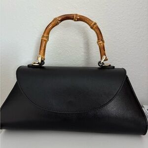 Black and Brown Satchel with Bamboo Handle
